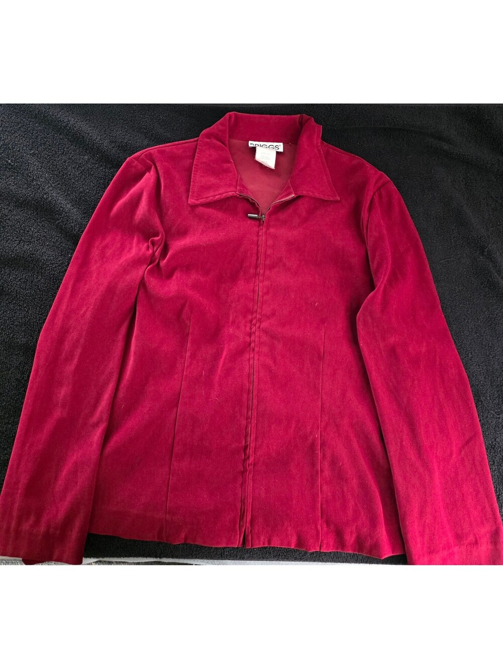 BRIGGS Women’s Burgundy Velour Zip Front Jacket Size 12 Y2K Vintage Style